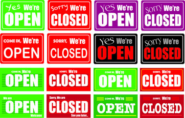 Open and closed signs on the white background