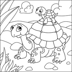 Coloring book for children. Cartoon vector illustration of turtles.