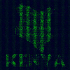 Digital Kenya logo. Country symbol in hacker style. Binary code map of Kenya with country name. Appealing vector illustration.