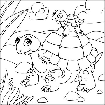 Coloring book for children. Cartoon vector illustration of turtles.