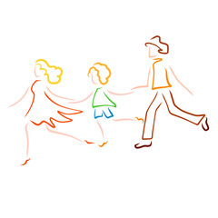 Obraz na płótnie Canvas running happy family, mom, dad and baby