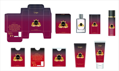 Packaging design, luxury perfume box, pocket perfume, deo design and face cream template and mock up box. Illustration vector.