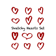 Sketchy hearts set. Hand-drawn vector hearts. Loose hearts pack. Heart-shaped drawings. Isolated heart set