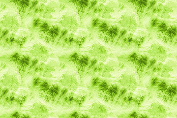 Ornamental Leafy Color Color Ink Illustration. Seamless Spring Green Tie Dye Watercolor Art. Grunge Ink Splash. Summer Greenery. Repeated Fresh Green Rough Tie Dye Design.