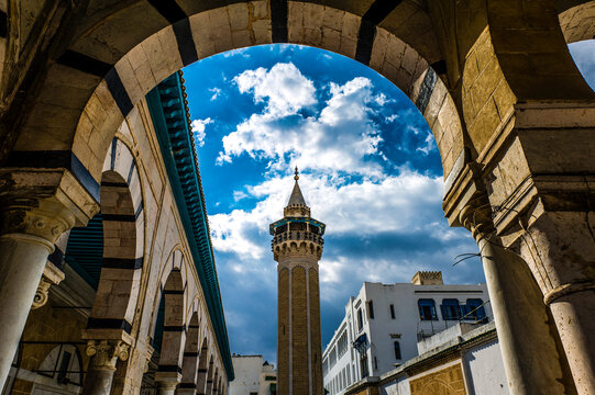 Tunisia. Tunis. The minaret of the great mosque Zaytuna