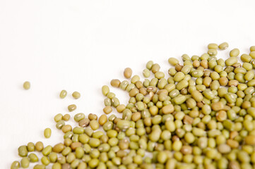 Hemp seeds on white background. Top view, macro, close up. Cannabis therapy concept. Isolated...