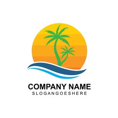 Coconut tree summer logo template vector illustration