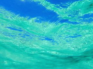 Fototapeta na wymiar Underwater view of the surface of the Caribbean sea