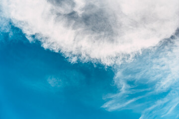 Abstract nature bright blue sky with fluffy white clear cloud with copy space, descriptive the chilling and relaxing climate concept wallpaper