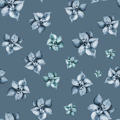 Hand-drawn watercolor illustration. Seamless pattern. A set of colors of different sizes on a blue background. Isolated.