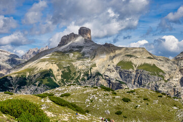 Fototapeta na wymiar View from the three peaks of Lavaredo in the Sexten Dolomites of Italy.