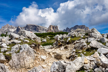 View from the three peaks of Lavaredo in the Sexten Dolomites of Italy.