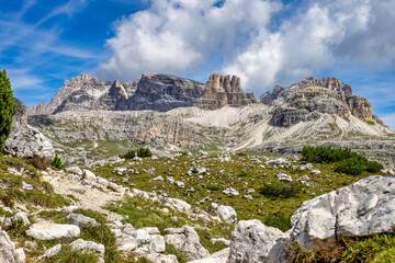 View from the three peaks of Lavaredo in the Sexten Dolomites of Italy.