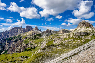 View from the three peaks of Lavaredo in the Sexten Dolomites of Italy.