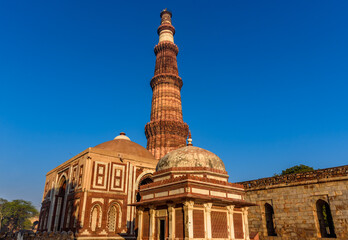 Qutub Minar is a highest minaret in India standing 73 m tall tapering tower of five storeys made of red sandstone and marble established in 1192. It is UNESCO world heritage site at  New Delhi,India 