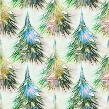 Seamless Pattern of Sketched Fir Tree.