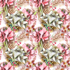 Amaryllis Seamless Pattern. Watercolor Floral Background.