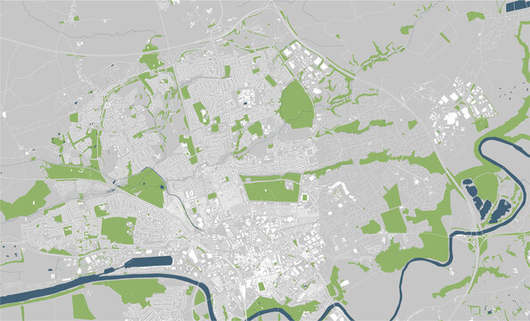 map of the city of Preston, England, UK