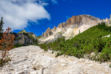 Autumn landscape in Val di Fanes, Dolomites, Italy, Europe