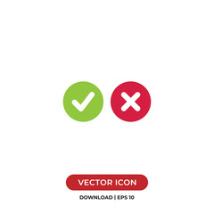 Checkmark and cancel mark icon vector. True or False sign. Yes or No symbol