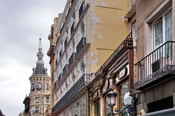 View the street of Carrera de San Jeronimo in the center of Madrid near Spanish Parliament