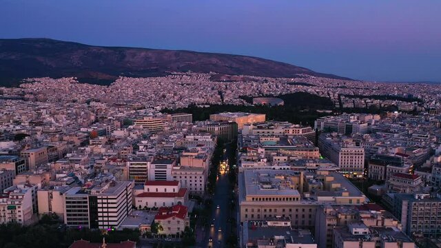 Aerial view of morning Athens streets
