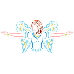 winged beautiful girl spread her arms to the sides