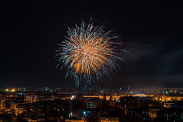 fireworks over the night city