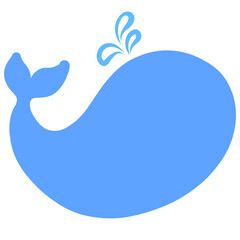 funny round whale with fountain spray, blue silhouette