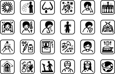 Coronavirus line icon set, Covid-19 symbols set collection or vector sketches. 2019-ncov prevention signs set for computer web, the linear pictogram style package isolated on white background