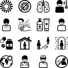 Coronavirus line icon set, Covid-19 symbols set collection or vector sketches. 2019-ncov prevention signs set for computer web, the linear pictogram style package isolated on white background