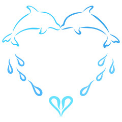 heart made of dolphins and drops, kiss