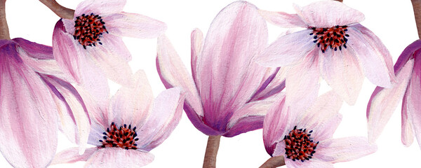 horizontal border with hand painted magnolia