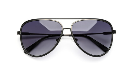 Sunglasses aviator isolated on white background. Sun glasses summer accessories black color. Front...