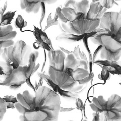 Watercolor Poppies Seamless Pattern.