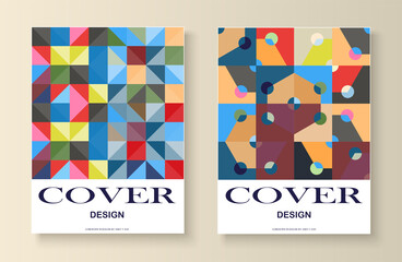 Geometric shape poster. Banner flyer with abstract shapes. Set of geometric design cards. Applicable for conver  voucher, posters, flyers and banner designs. Vector geometric colorful patterns. Trends