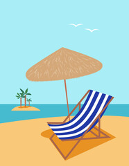 Beach chairs and umbrella on the island beach