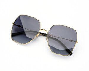Sunglasses isolated on white background. Sun glasses summer woman accessories gold color. Top view