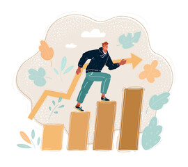 Vector illustration of of hurry man. Run on succcess steps.