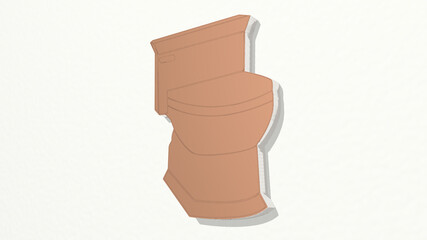  on the wall. 3D illustration of metallic sculpture over a white background with mild texture