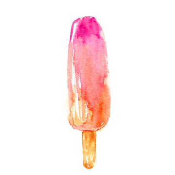 Pink and red berry frozen juice popsicle on a stick isolated on white background.