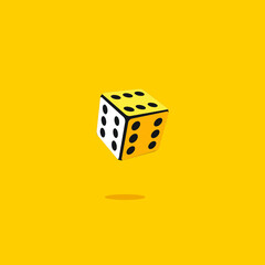 Happy dice cube with all six numbers. six sides game die. only six dots. the happy situation, casino icon. yellow background with vector illustration.