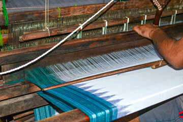 Weaving White Sambalpuri Saree By Home Made Machine. 