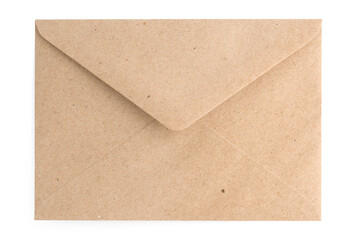 Recycled brown paper craft envelope isolated on white background