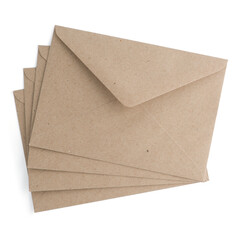 Recycled brown paper craft envelope isolated on white background