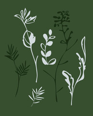 set of hand drawn vector of autumn herbs and flowers