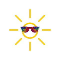 Sun with glasses icon. Summer sun flat sign for mobile concept and web design isolated on white background