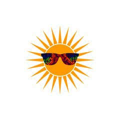 Sun with glasses icon. Summer sun flat sign for mobile concept and web design isolated on white background
