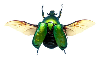 Still photo of the green flower beetle, Torynorrhina flammea