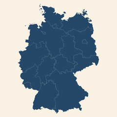 Modern design germany map with its provinces. Cyan blue, cream white background. Perfect for business concepts, backgrounds, backdrop, poster, sticker, banner, label and wallpaper.